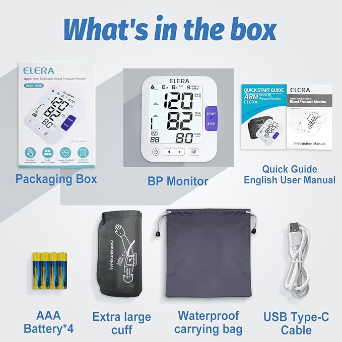 ELERA XL Cuff Blood Pressure Monitor (13-21" for Big Arms) - Large Screen, Automatic Upper Arm for Home Use, Backlight Display, 2 Users