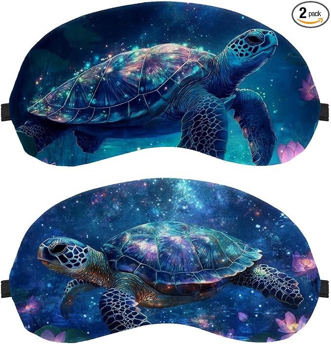 2 Pack Sleep Eye Mask for Women Men, Soft Breathable Eye Cove No Pressure Blackout Night Blindfold for Sleeping Light Blocking with Adjustable Strap, Starry Sky Turtle Lotus