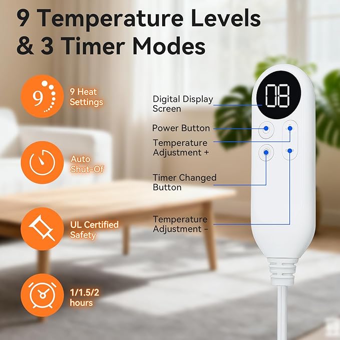 Electric Heating Pad for Neck and Shoulders Back Heating Pad with 9 Heat Levels Auto Timer Portable Heat Wrap for Neck Shoulder Back for Women/Men Relaxing Grey