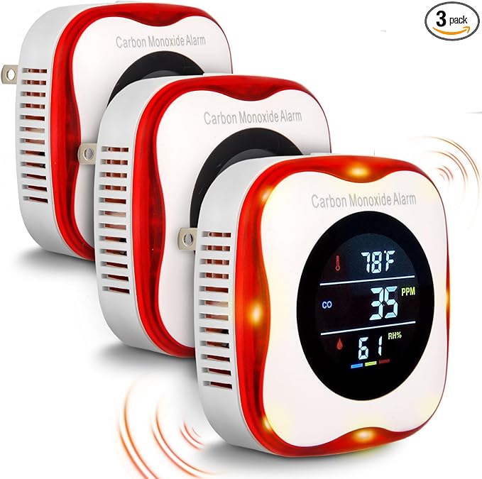 Plug-in Carbon Monoxide Detector with Real-time CO Display and Temperature and Humidity Monitor, Suitable for Home, RV, Apartment, Indoor air Safety Plug-in CO Compact Alarm