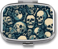 Metal Pill Organizer – 2-Compartment Pocket Pill Box for Vitamins, Supplements, Medications – Compact Travel Case (Skull Bones)