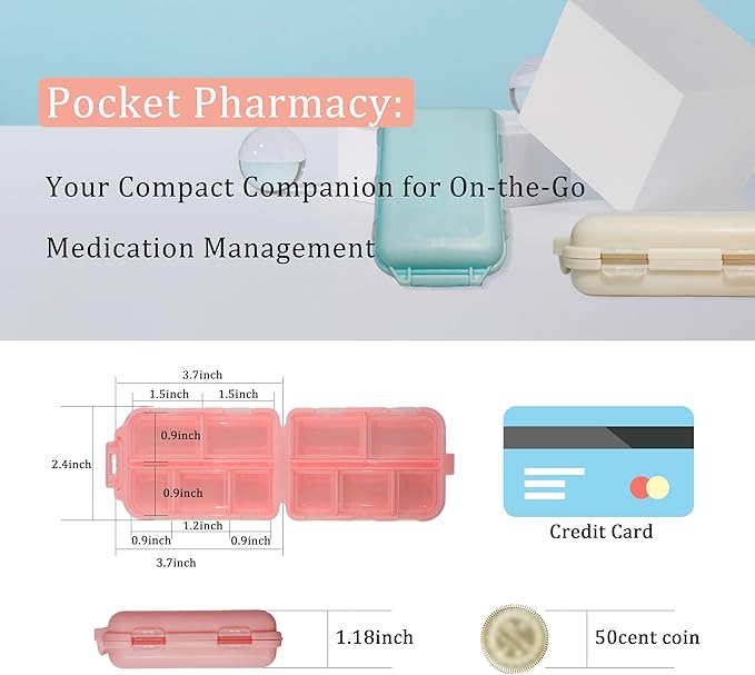 Pill Organizer with Medicine Labels 161 Labels Travel Daily Pill Container Mini Medication Organizer Storage Pill Organizer Travel Essentials Pill Case 7 Day (Blue, 1 Pack)