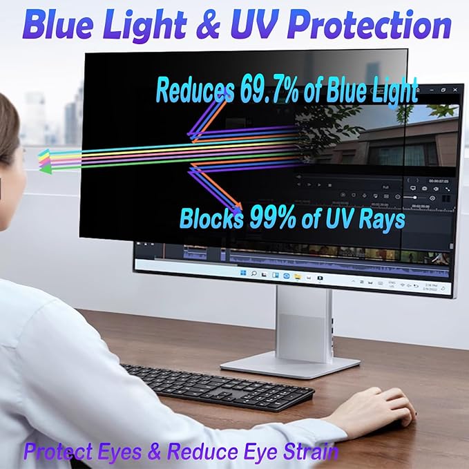 30 Inch Privacy Screen for Computer Monitor, 16:10 Anti-Spy Filter for Laptop & PC Display, Blue Light Blocking Anti-Glare Reversible Protector Film, Easy Slide-Mount Installation (30 Inch Widescreen(16:10))