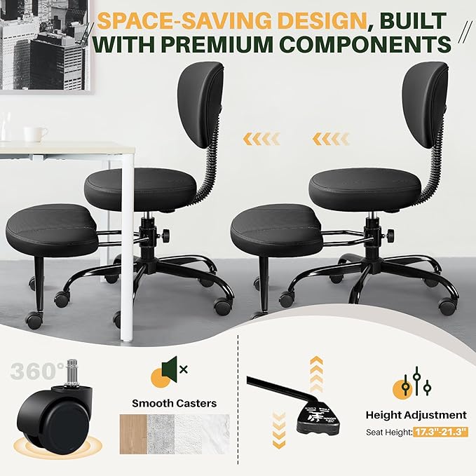 Primy Criss Cross Office Chair - ADHD Cross Legged Chair with Wheels - Adjustable Height Ergonomic Kneeling Desk Chairs for Meditation Yoga Home Office with Backrest, 360°Rotating Footrest - Black