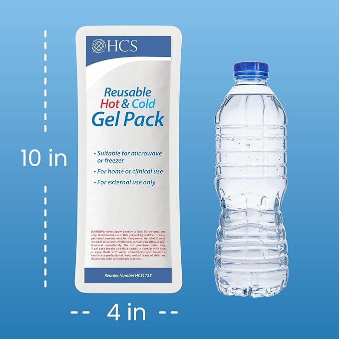 HCS Bulk Gel Ice Packs for Injuries, Reusable - Hot and Cold Pack for Pain Relief - Soft, Flexible Ice Pack, Reusable Gel Packs - Body Heat/Cold Compress - Freezer, Microwavable, 4x10in (24Pk)
