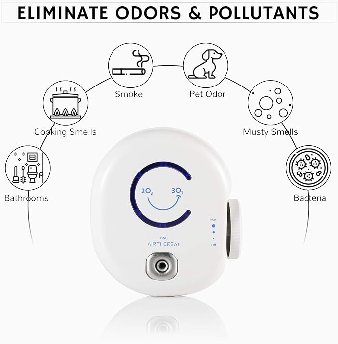 Airthereal B50 Mini Ozone Generator Air Purifier- Removes Odors and Sterilizes Air in Small Spaces Up To 320 Sq Ft - Plug in Mini Air Ionizer, Adjustable Ozone Output of 10-50 mg/h