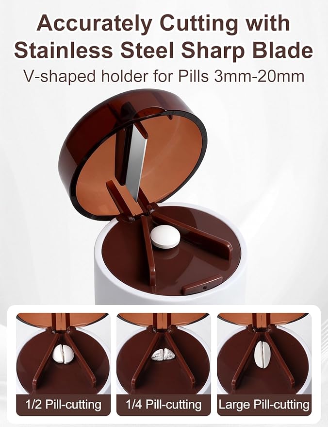 3-in-1 Pill Crusher with Pill Cutter and Storage, Splitte Pills, Tablets, Vitamins and Grind to Fine Powder, for Small or Large Pills (Not Suit for Capsule Drugs)