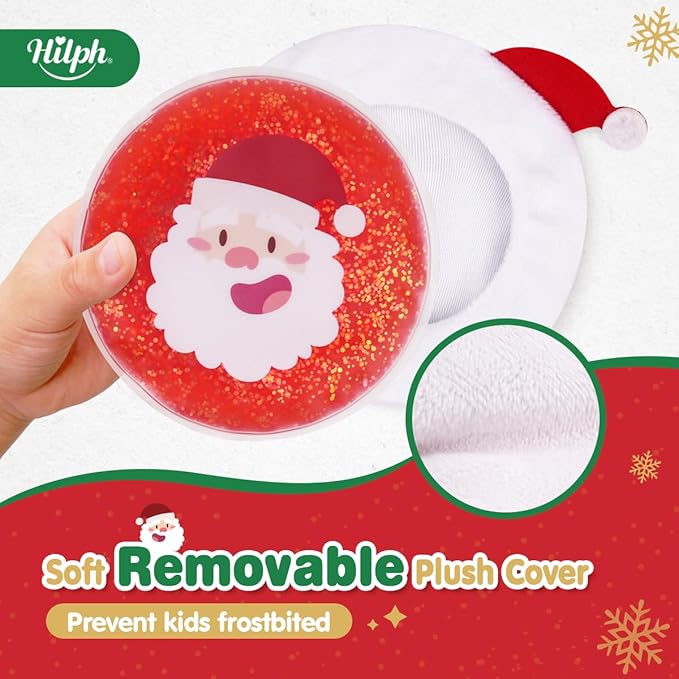 Christmas Kids Ice Packs 4 Pack with Santa Hat Covers, Reusable Festive Gel Packs for Kids Stocking Stuffers, Holiday Boo Boo Relief Gifts for Toddlers Boys & Girls, Small Hot Cold Compress