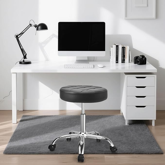 JOSTZHXIN Rolling Stool PU Leather Swivel Stools Height Adjustable, Drafting Work SPA Task Chair with Wheels, Home Office Salon Stool Chair (Style 4)