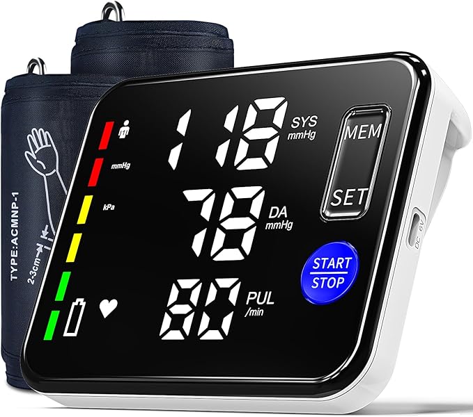 Blood Pressure Monitor Upper Arm Blood Pressure Monitors for Home Use with Bp Cuff, Large Screen Rechargeable Bp Machine, 2x120 Memory, Voice Broadcast, Built-in Lithium Battery