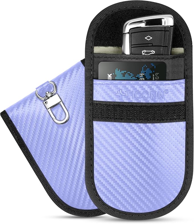 TICONN 2PK Faraday Bags for Car Keys Fob, 3.5"X5.0" Faraday Cage Protector, Car RFID Signal Blocking, Anti-Theft Pouch Anti-Hacking Case Blocker (Blue, M)