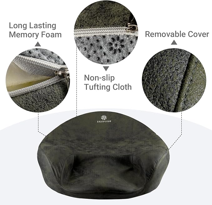Ergonomic Meditation Cushion/Chair/Seat/Floor Pillow for Home/Office/Studio – Memory Foam, Removable & Washable Cover, Designed for Long Period Meditation Comfort (Dark Green)