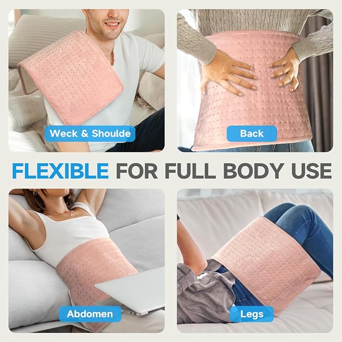 GOTCOZY Heating Pad for Back Pain Relief & Cramps,Electric Heating Pads for Neck and Shoulders with 2H-Auto Shut Off and 5 Heat Settings,Gifts for Mom Men 12''X24''(Rose)