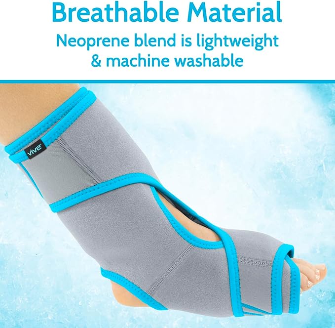Vive Ankle Ice Pack Wrap - Foot Cold/Hot Compression Brace - Adjustable Freeze Support for Cooling/Heating Achilles Injuries, Tendonitis, Plantar Fasciitis, Sore Feet, Inflammation, Muscle Sprain