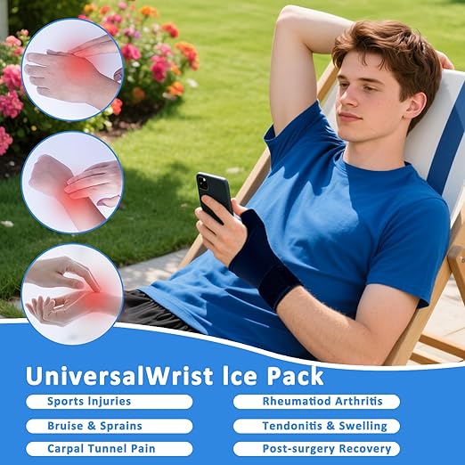 Wrist Ice Pack Wrap, Refreezable Gel Compression Support-Hand Ice Pack, Hot & Cold Compress-Ice Wrist Wrap Relief Pain for Carpal Tunnel, Arthritis, Tenosynovitis, Tendinitis, Swelling and Sprains