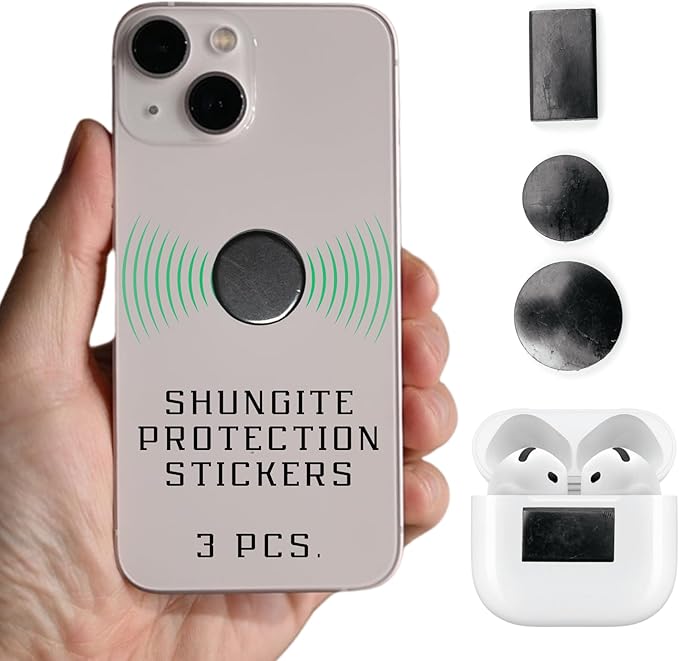 Shungite Stickers 3-Pack - Sample Size Genuine Shungite Stone Plates - Natural Crystal Decals for Phone, Laptop, WiFi Router - iPhone Samsung Compatible Trial Set