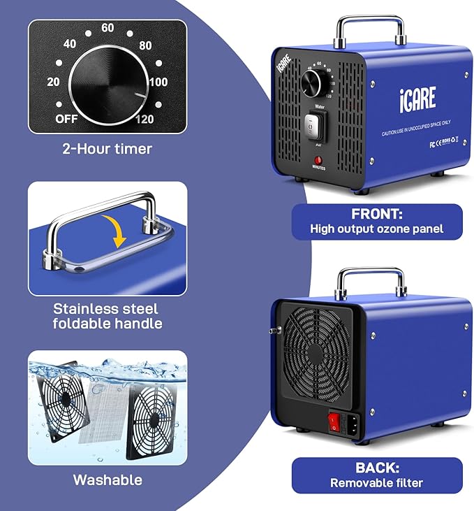 45,000mg/h Commercial Ozone Generator with 600mg/h Water Ozone - Smart Air & Water Purifier for Home, Car, Smoke, Pet Odor Removal, Fruit/Vegetable/Meat/Sea Food Cleaning