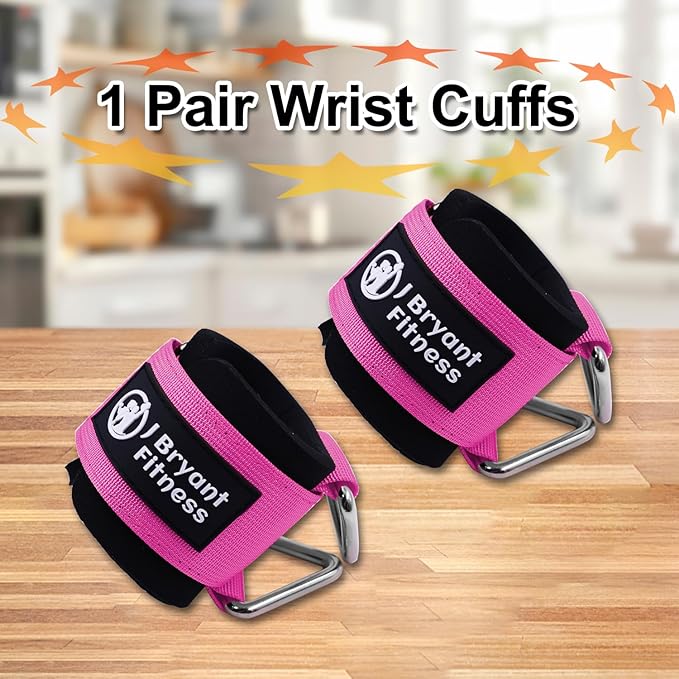 J Bryant Fitness Wrist Cuffs for Cable Machines – Heavy Duty Adjustable Wrist Straps with 7mm Neoprene Padding for Strength Training, Pull Exercises, and Forearm Support