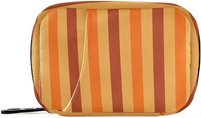 Autumn Striped Orange Travel Pill Organizer Case Box Container Weekly Portable Vitamin Medicine Holder Storage Bag with Zipper Removable