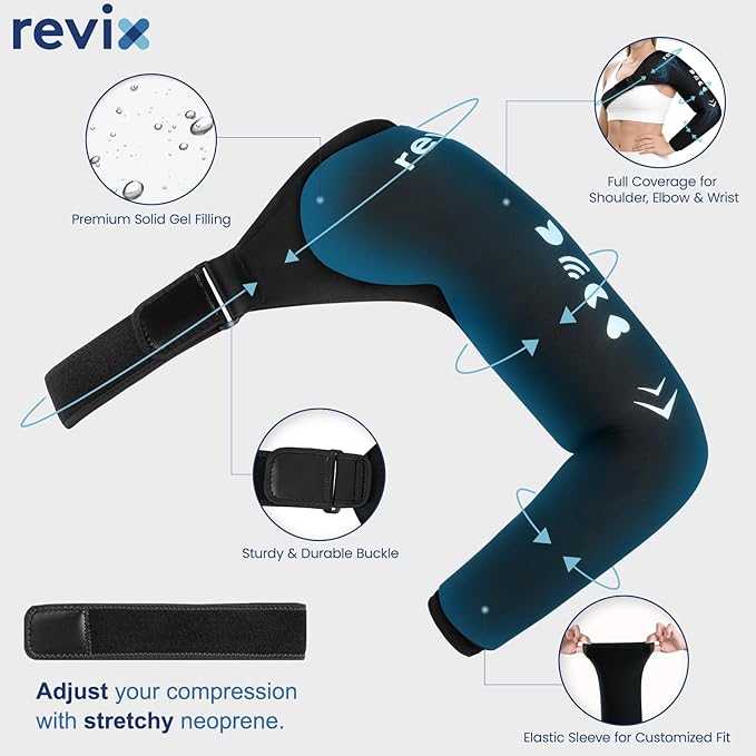 REVIX Arm Shoulder Ice Pack Rotator Cuff Cold Therapy, Reusable Ice Sleeve for Shoulder & Elbow Pain Relief, Gel Ice Packs for Pitchers, Volleyball Players, Athletes, Throwing Recovery, L