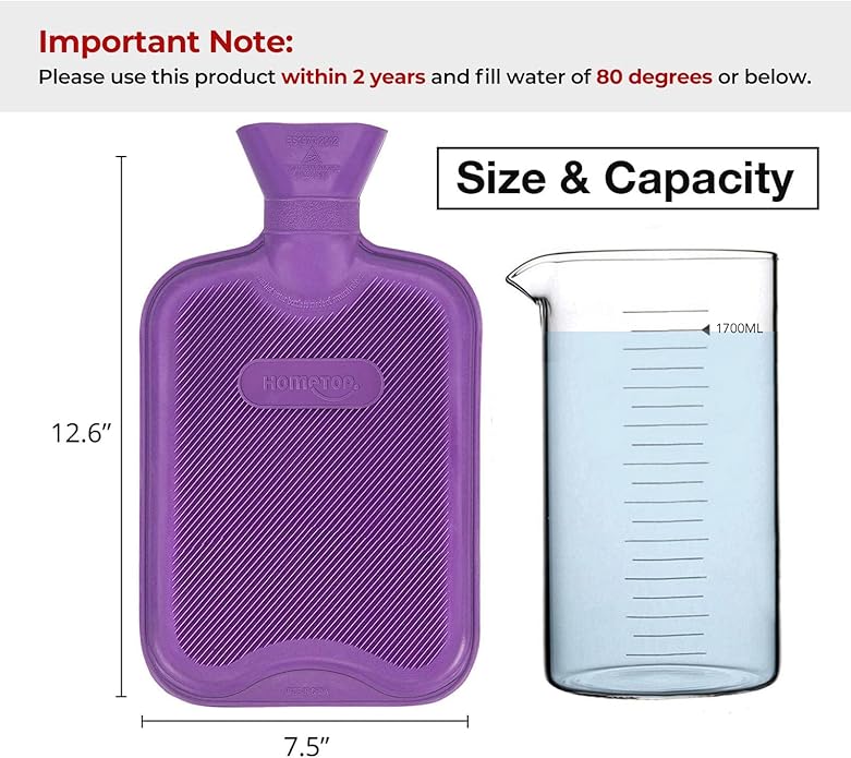 HomeTop Premium Classic Rubber Hot or Cold Water Bottle with Soft Fleece Cover