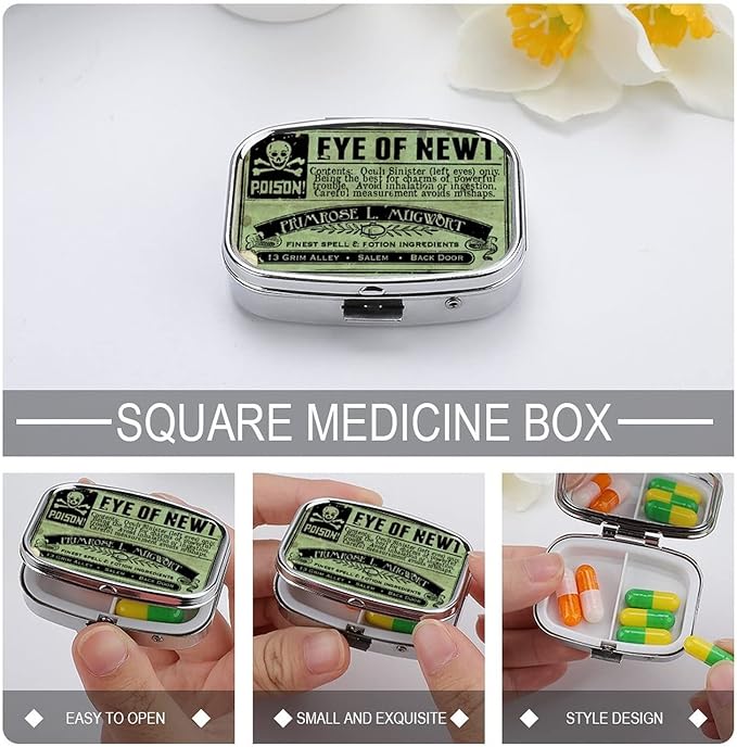 Metal 2 Compartment Pill Organizer Travel Friendly Portable Compact Pill Box Cute Pill Case to Hold Vitamins/Fish Oil/Supplements/Meds/Tablet for Purse/Pocket (Vintage Style)
