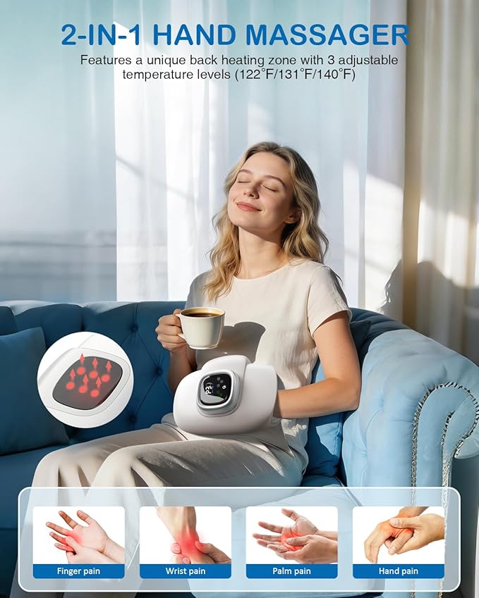 Hand Massager with Heat and Compression: 2026 Upgraded Cordless Full-Hand Wrist Fingers Massage for Arthritis Carpal Tunnel, Heat-Backed, 4000mAh Extended Battery, Birthday Gifts for Women Men