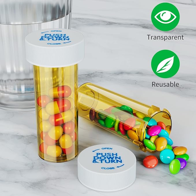 Empty Plastic Medicine Pill Bottles with Child Resistant Caps (12 Pack), 13 Dram Small Prescription Vial Medicine Containers Travel Pill Bottles Clear Pill Case Organizers