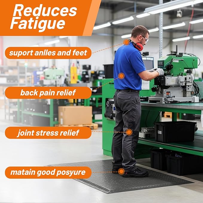 Nisorpa Anti Fatigue Mats Industrial 2' x 7' Ergonomic Standing Mat 15/16" Extra Thick Cushioned Shop Floor Mats Kitchen Mats Heavy Duty Commercial Diamond Plate Support for Leg & Back Pain, Grey