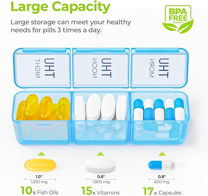 AUVON Weekly Pill Organizer 3 Times a Day with Moisture-Proof Design, Large Pill Box 7 Day Easy to Use, Portable Pill Case for Travel with Double Protection, Pill Containers for Vitamins, Medications