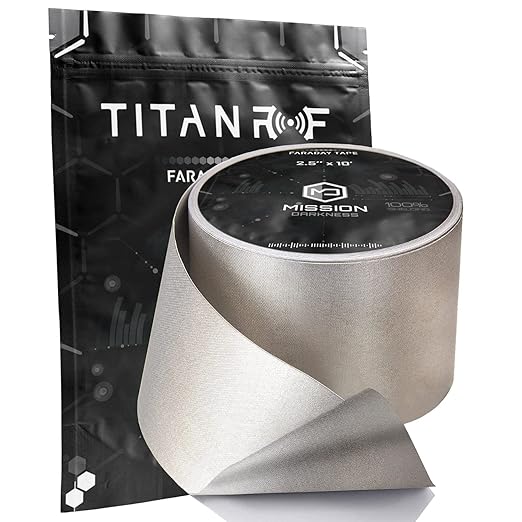Mission Darkness TitanRF Faraday Tape // 2.5in W x 10ft L (6.35cm x 3.05m) High-Shielding Conductive Adhesive Tape Roll Used to Connect TitanRF Fabric Sheets or Seal RF Enclosures