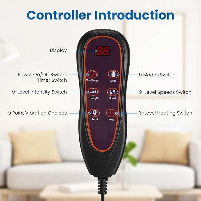 Full Body Massage Mat with Heat, Electric Heating Pad Massage Mat with Inflatable Head Pillow Lumbar Pillow, Massage Chair Pad with 10 Vibrating Motors, 9 Massage Modes and 3 Heating Settings