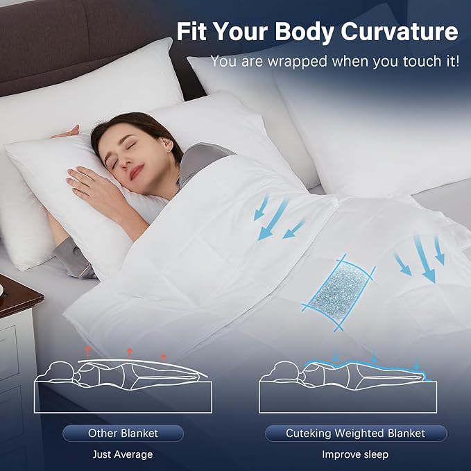 CuteKing Weighted Blanket for Adults: Weighted Blanket with Premium Glass Beads - Breathable Heavy Blanket for Comfort Sleep - Thick Blanket for Adult All Season (20lbs, 48"x72", White)