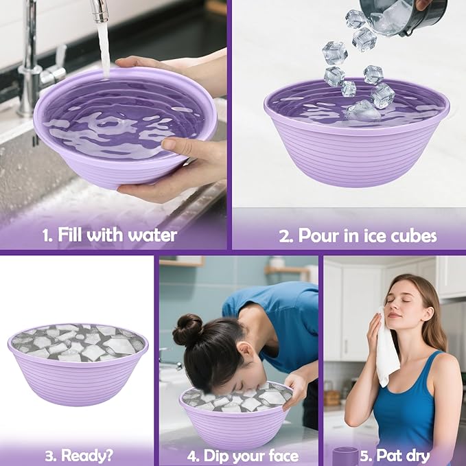 XANGNIER Face Bowl for Ice – Collapsible Silicone Facial Ice Bath Bowl for Cold Plunge Therapy, Skin Tightening & Acne Relief – Portable Spa Tool for Home & Travel, Purple