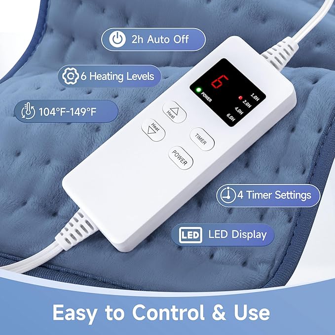 Heating Pads for Back Neck Shoulder Pain, Electric Heating Pad Auto Shut Off, Fast Heat, Large Heating Pad Christmas Gift for Women Men, Birthday Gifts for Mom Dad (Blue)
