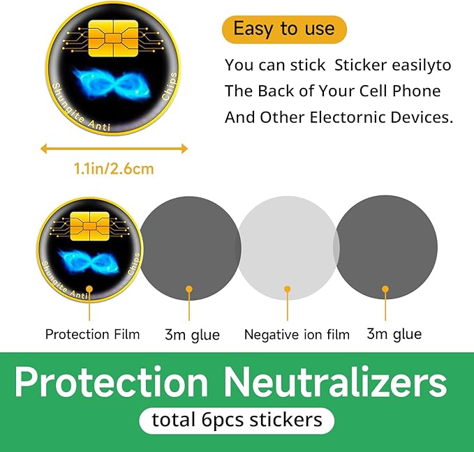 6 Pcs Cell Phone Protection Stickers Neutralizers for Smartphones, Tablets, Laptops, Computers, WiFi, TV, Monitors
