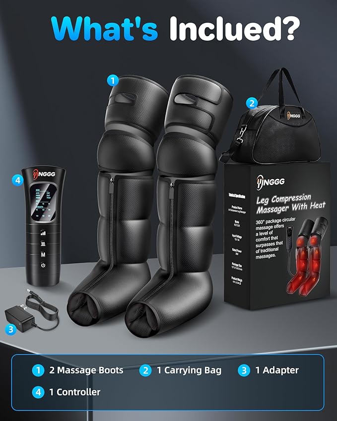 YINGGG Air Compression Leg Massager with Heat - Foot and Calf Massage Sleeve with 3 Heat&6 Intensities&6 Modes, Compression Boots for Circulation and Pain Relief-M