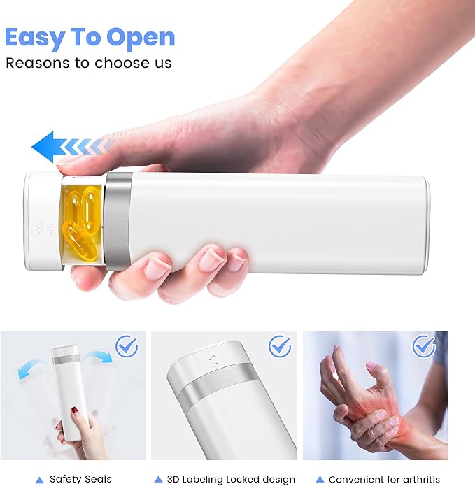 Pill Organizer 7 Day, Travel Pill Box with One-Handed Opening Design, Drawer Medicine Organizer 1 Time a Day, Travel-Friendly Small Case for Medication, Vitamins & Supplements(White)