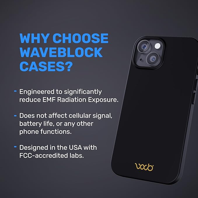 WAVEBLOCK EMF Protection Silicone iPhone Case, Radiation Blocker Cell Phone Case, 5G Shield Reduction, Lightweight, USA Patented and Tested in FCC Lab, iPhone 14 Black