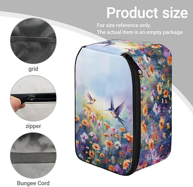 Floral Hummingbird Blood Pressure Monitor Case Universally Compatible Portable Storage Organizer Bag for Blood Pressure Machine Accessories