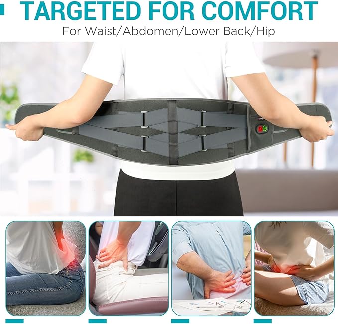 Comfytemp Cordless Heating Pad with Massager for Back, Portable Lower Back Massager FSA Eligible HSA Rechargeable Wireless Electric, Birthday Gifts for Women Men Mom Dad Seniors 3 Heat 30Auto-Off Grey