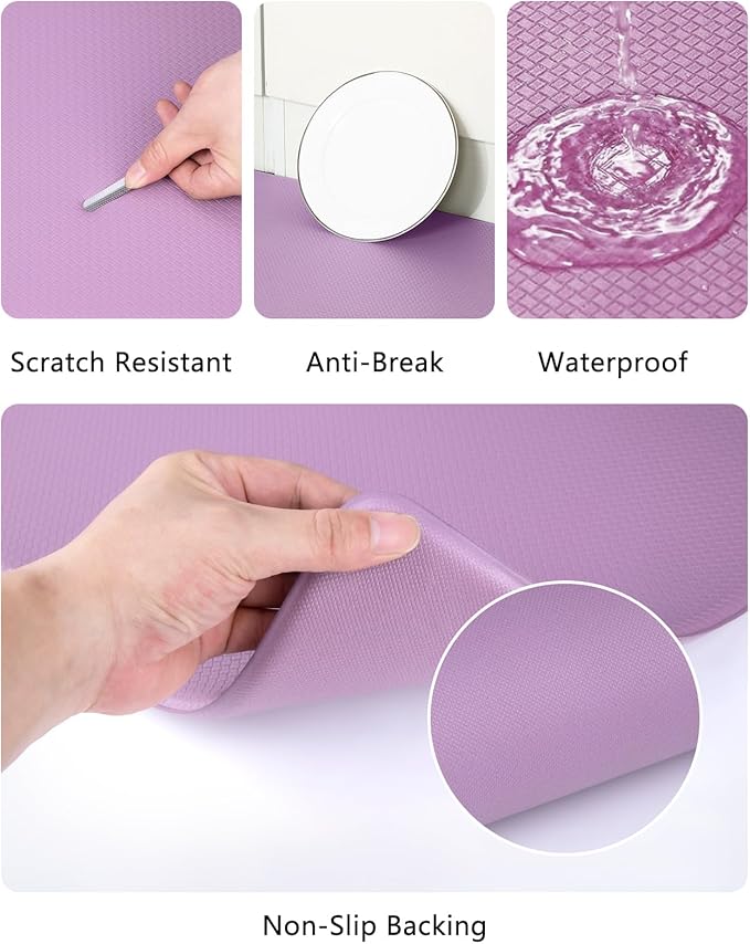 AUTODECO Set of 2 Kitchen Mat and Rugs Washable Cushioned Anti-Fatigue Kitchen Rug for Floor 17"x59" +17"x59", Lightpurple