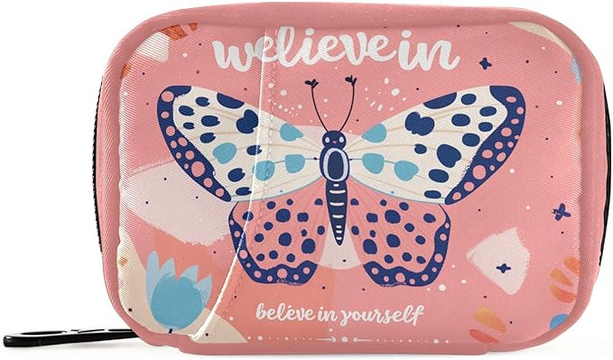 Pink Butterfly Daily Vitamin Medicine Organizer Travel Pill Organizer Daily Medicine Container Twill Pill Case Bag
