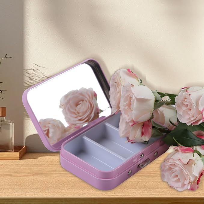 2 PCS Pill Box with Mirror, Portable 3 Compartment Medicine Pill Organizer, Cute Small Pill Case Supplement Organizer Pill Holder for Purse Travel(Pink)