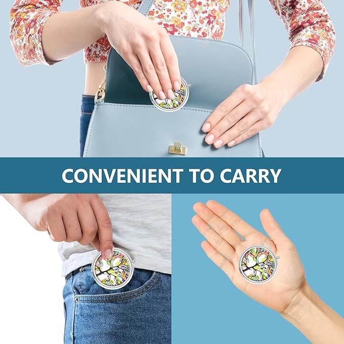 Pill Box 3 Compartment Small Pill Case,Portable for Pocket or Purse Pill Organizer Pill Container Holder to Hold Vitamins, Medication, Fish Oil and Supplements(Tree of Life)