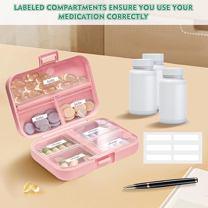 7 Day Pill Organizer with Snap-Lock Leakproof Design - Portable Travel Pill Case for Pills, Vitamins, Supplements, BPA-Free Mini Medicine Box for Work, Outdoor, Traveling (Pink)