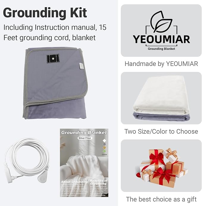 Grounding Blanket 60x80 inch Grounding Sheets Queen, Grounding Mat for Improved Sleep, Relieving Pain,Conductive Grounded Mats with Grounding Cord (Cream, 60 * 80 in)