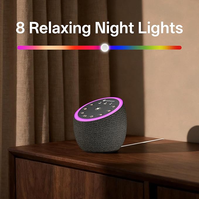 Hotmoon Sound Machine for Sleep, Cocoon 2 White Noise Sound Machine with 40 Relaxing Sounds, Dual-Speaker & Timer, 8 Night Light, Pink Brown Green Noise for Sleeping Adults, Office Privacy, Plug-in