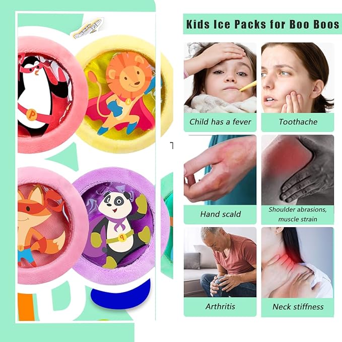 Kids Ice Pack, Hot or Cold Pack Gel Cooling Pad, Reusable for Injuries Medical Health,Swelling and Pain Relief, Tired Eyes, Child Injury, Headache, Sinus Relief (5 pcs) Vary