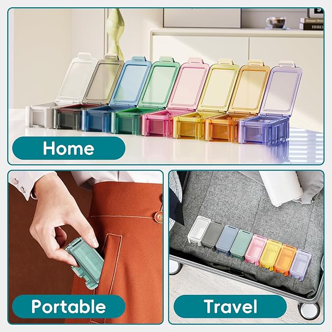 8 Compartment Pill Organizer - Travel Portable Pill Case with Moisture-Proof Design, Medication Case for Vitamins/Fish Oil Supplements Storage (8 Compartments, 10-30 Pills Capacity)